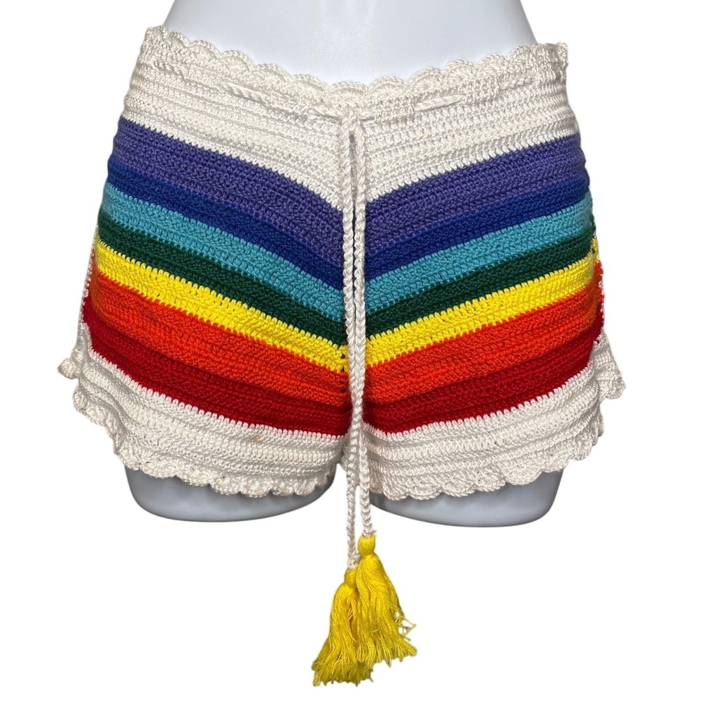 Nessi Byrd Girls Rainbow Crochet‎ Shorts Size 14 White Tassels Juniors Girly